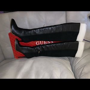 Guess Black Multi Leather Thigh High Boots